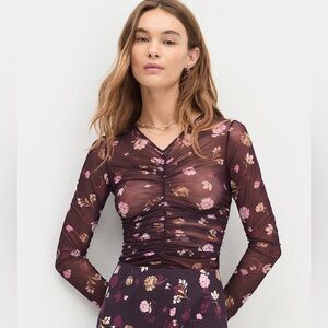 Favorite Daughter Whimsical Monet Mesh Party Top Ruched Sheer Stretch Sz Small